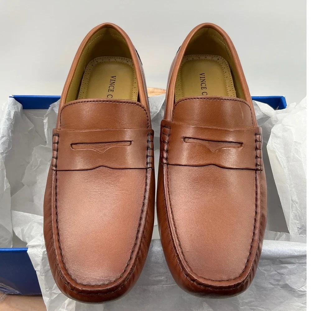 Vince Camuto Esmar Mens Brown Leather Penny Loafer Driving Mocs VY-ESMAR 9.5M
